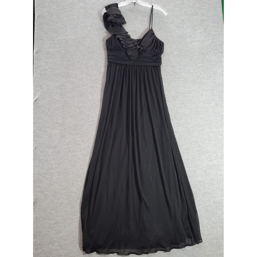 DB Studio Women Dress 12 Black Maxi A Line Ruffles Ruched Sleeveless READ